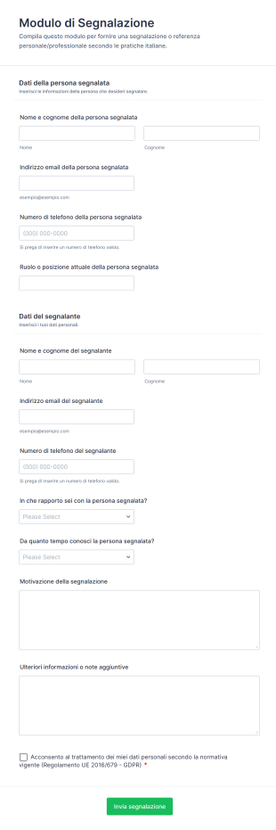 Modulo Di Segnalazione Form Template