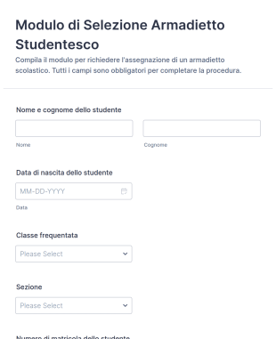 Modulo Di Selezione Armadietto Studentesco