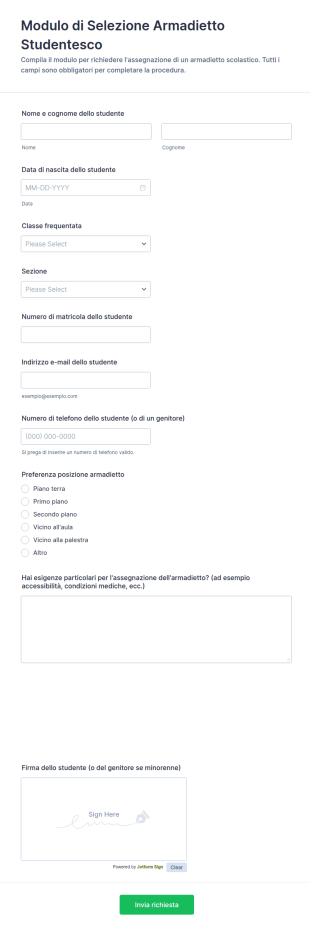 Modulo Di Selezione Armadietto Studentesco