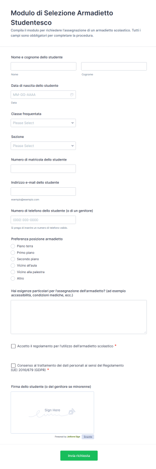 Modulo Di Selezione Armadietto Studentesco