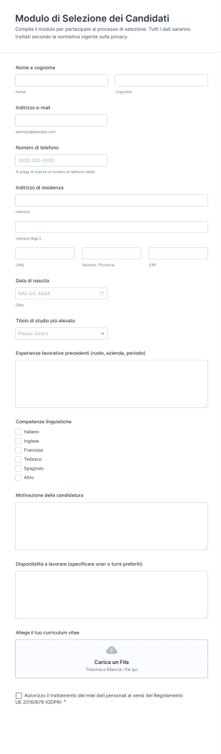Modulo Di Selezione Dei Candidati