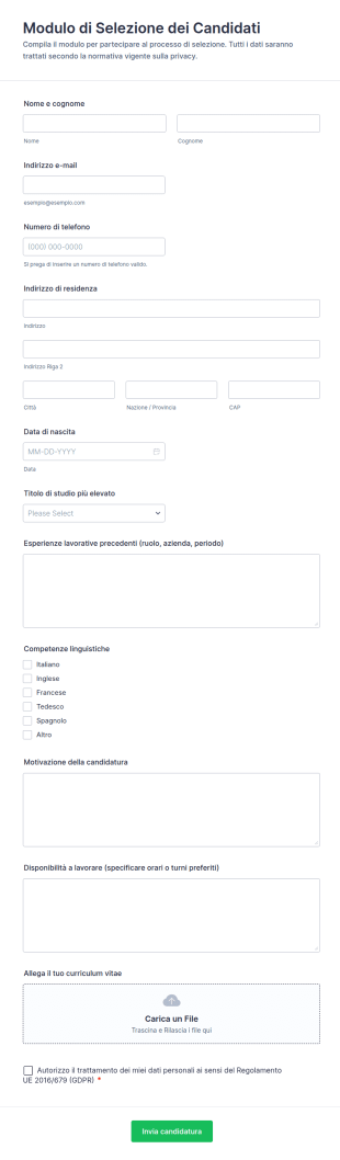 Modulo Di Selezione Dei Candidati