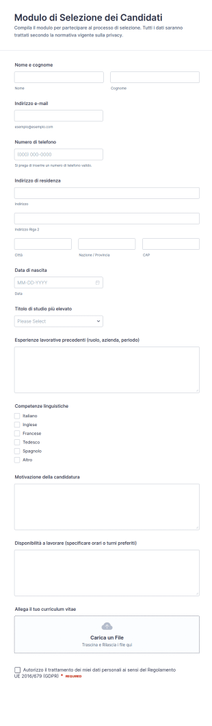 Modulo Di Selezione Dei Candidati