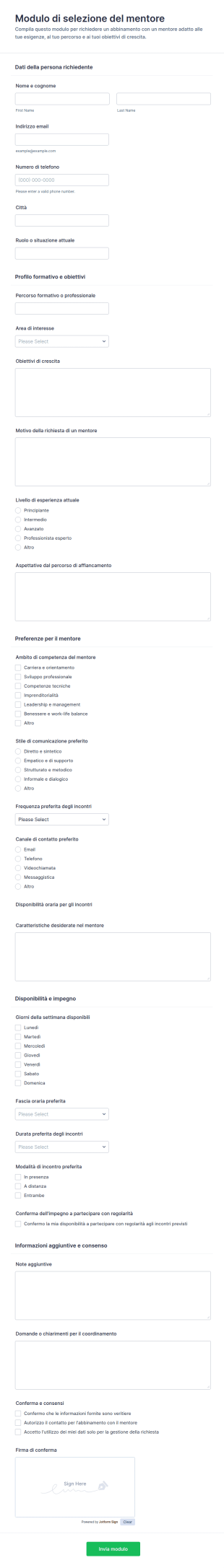 Modulo Di Selezione Del Mentore