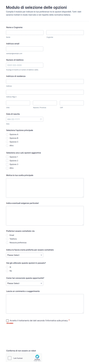 Modulo Di Selezione Opzioni