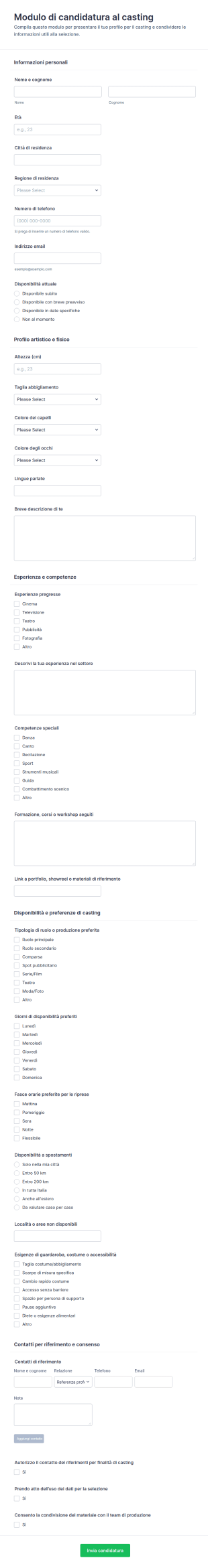 Modulo Di Selezione Per Casting