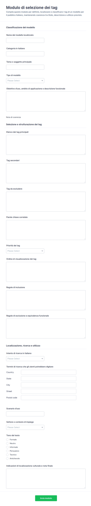 Modulo Di Selezione Tag