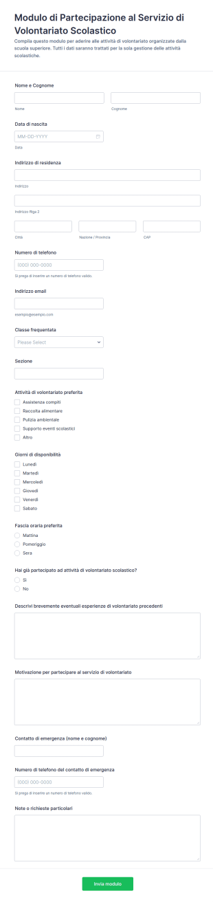 Modulo Di Servizio Civico Per La Scuola Superiore