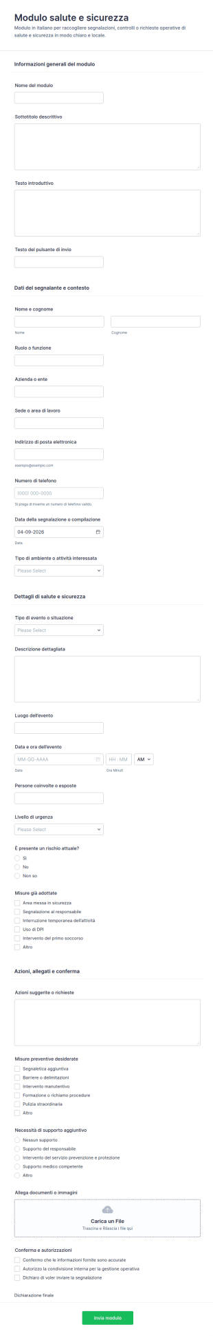 Modulo Di Sicurezza E Salute Sul Lavoro