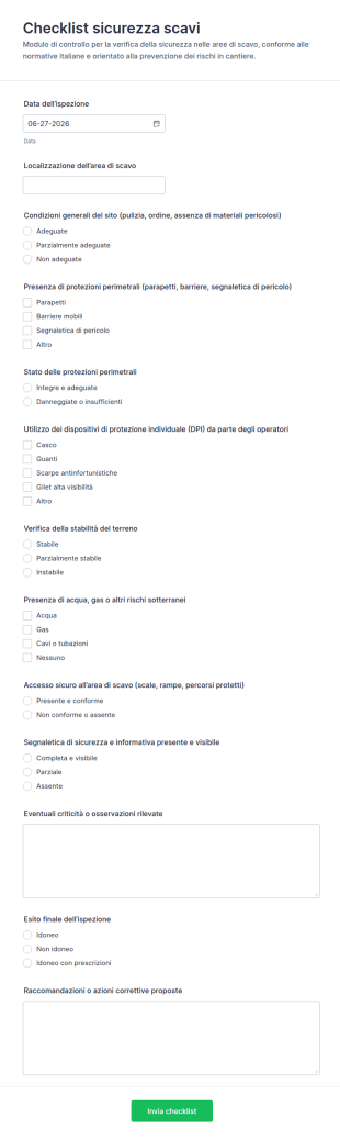 Modulo Di Sicurezza Per Scavi