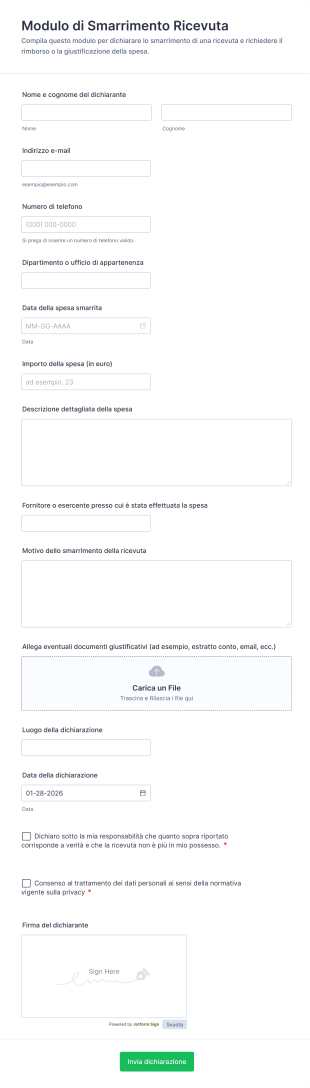 Modulo Di Smarrimento Ricevuta