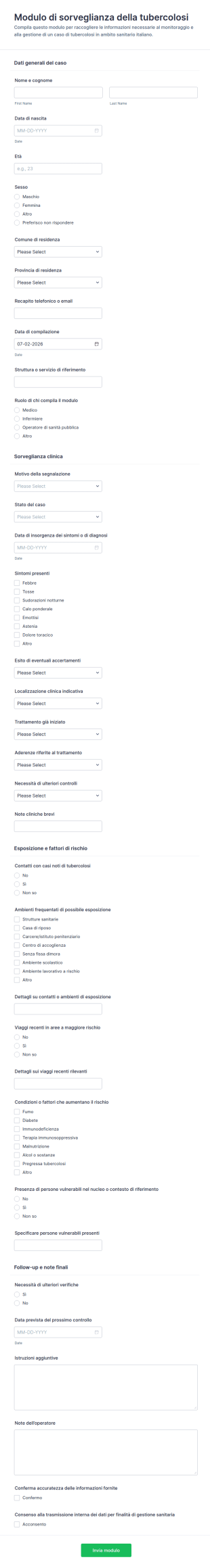 Modulo Di Sorveglianza Della Tubercolosi