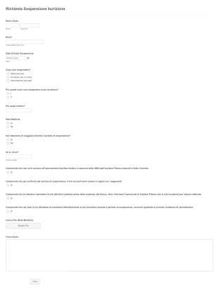 Modulo Di Sospensione Iscrizione In Palestra  Form Template