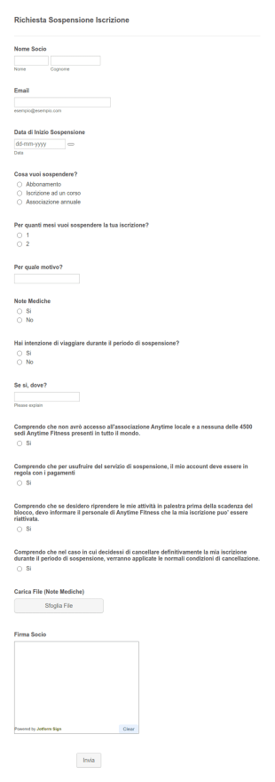 Modulo Di Sospensione Iscrizione In Palestra