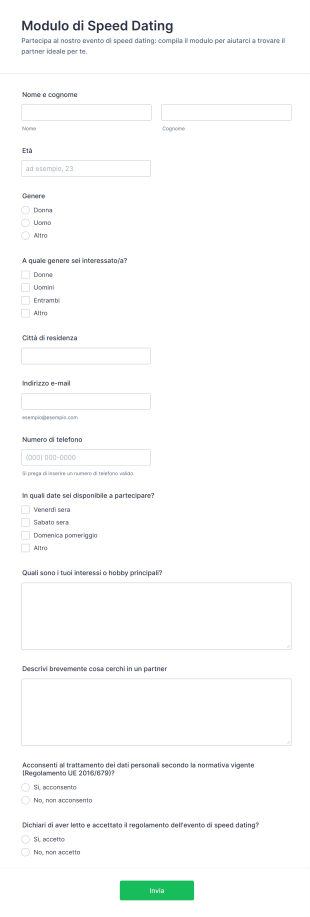 Modulo Di Speed Dating Form Template