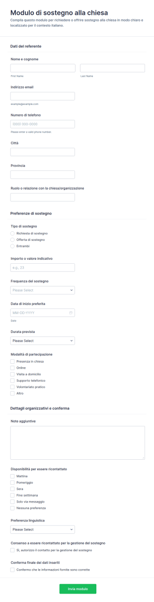 Modulo Di Sponsorizzazione Per La Chiesa