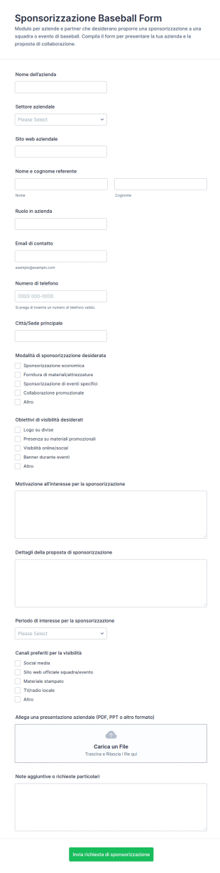 Modulo Di Sponsorizzazione Sportiva