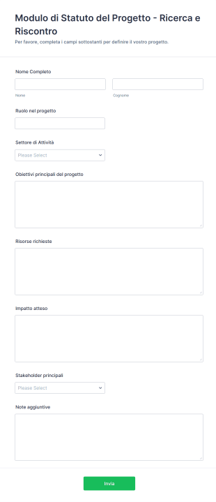Modulo Di Statuto Del Progetto Ricerca E Riscontro