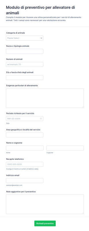 Modulo Di Stima Per Allevatori Di Animali 🐾