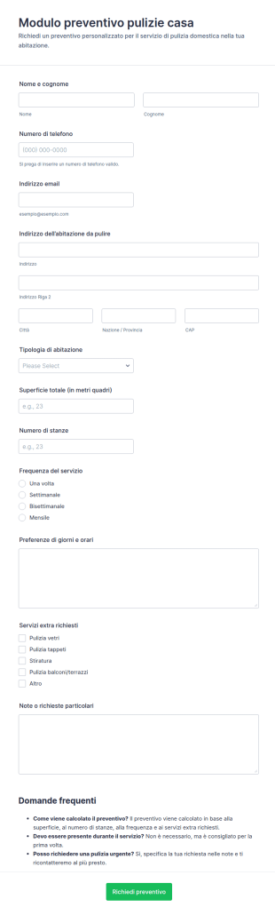 Modulo Di Stima Per Pulizie Domestiche