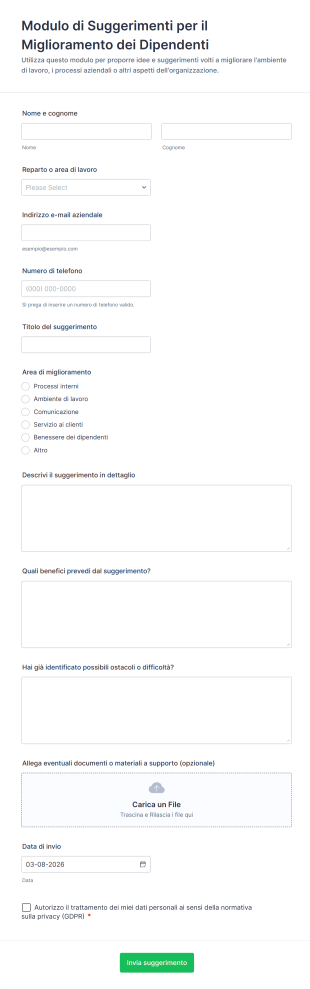 Modulo Di Suggerimenti Per Il Miglioramento Dei Dipendenti