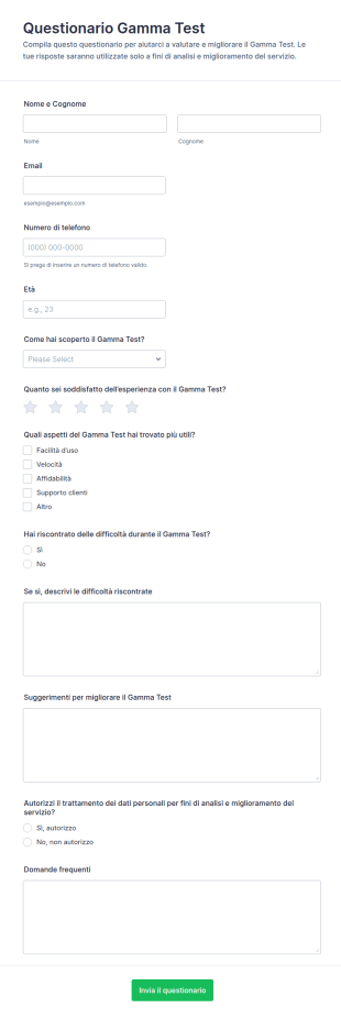 Questionario Gamma Test Modulo