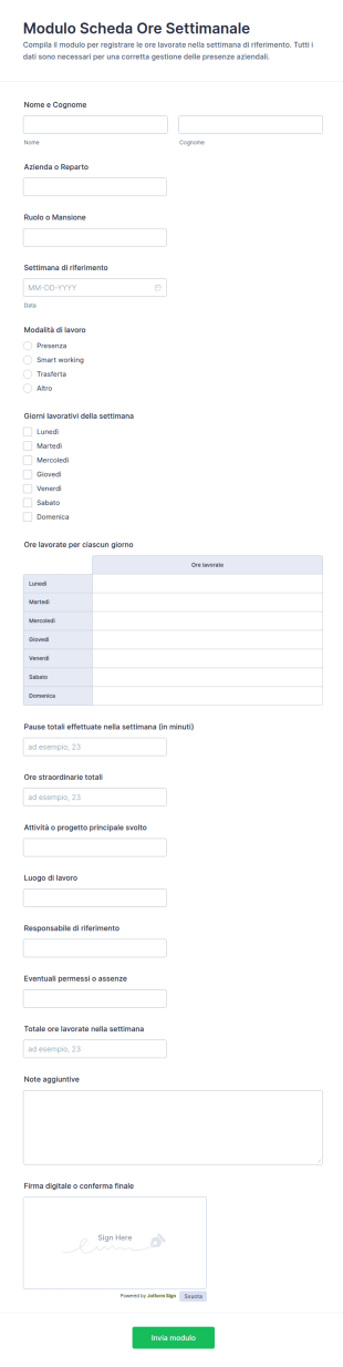 Modulo Di Timesheet Settimanale