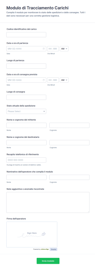 Modulo Di Tracciamento Carichi