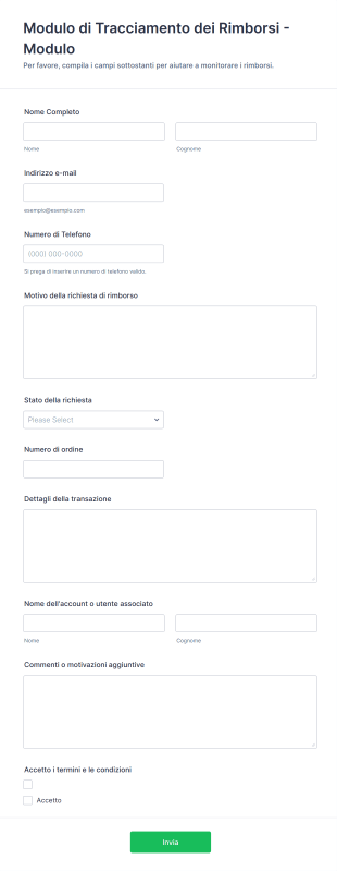 Modulo Di Tracciamento Dei Rimborsi Modulo