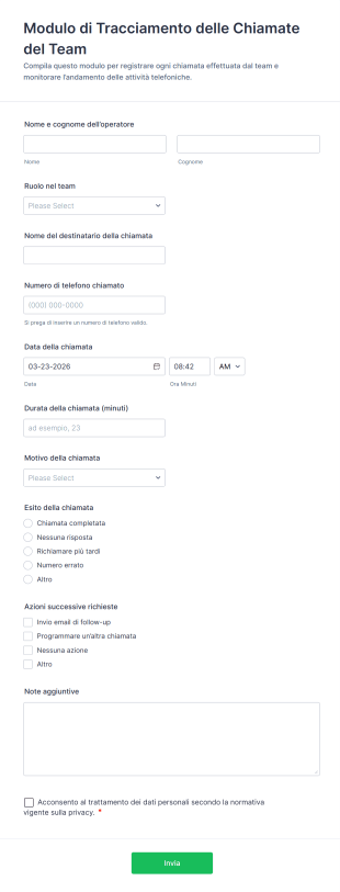 Modulo Di Tracciamento Delle Chiamate Del Team