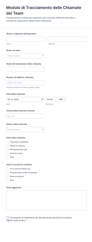 Modulo Di Tracciamento Delle Chiamate Del Team