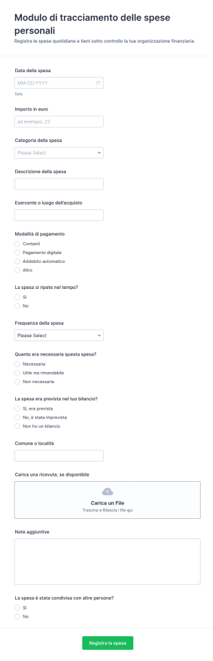 Modulo Di Tracciamento Spese Personali