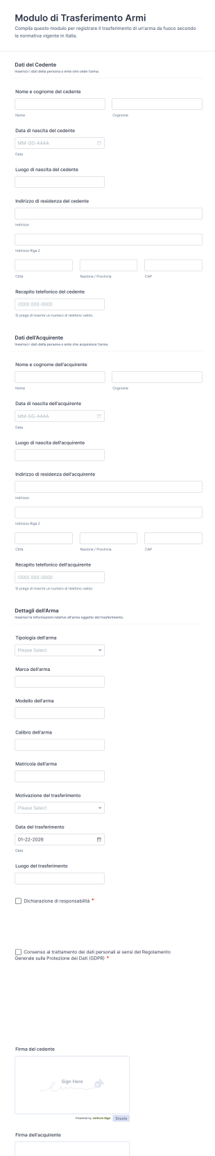 Modulo Di Trasferimento Armi Form Template