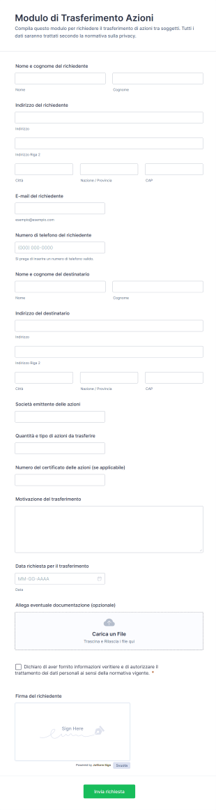 Modulo Di Trasferimento Azioni