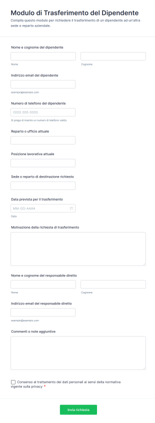Modulo Di Trasferimento Del Dipendente