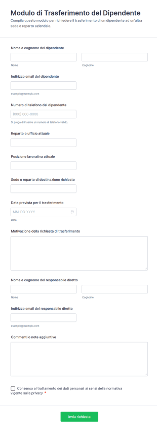 Modulo Di Trasferimento Del Dipendente