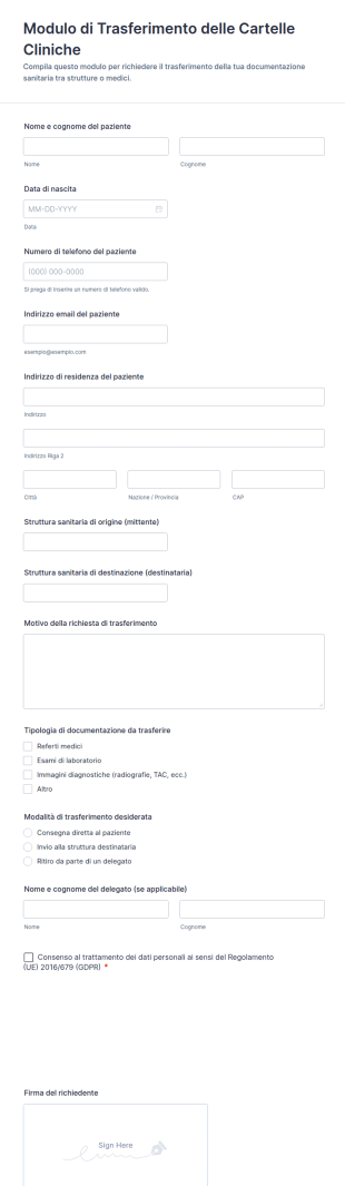 Modulo Di Trasferimento Delle Cartelle Cliniche