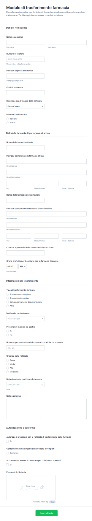 Modulo Di Trasferimento Farmaceutico