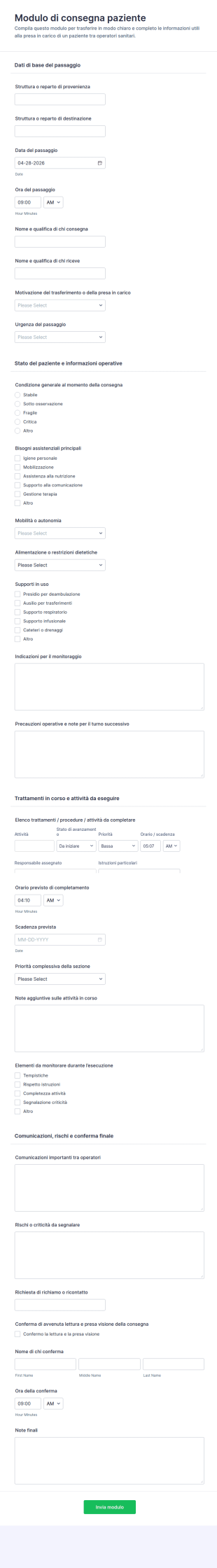 Modulo Di Trasferimento Paziente