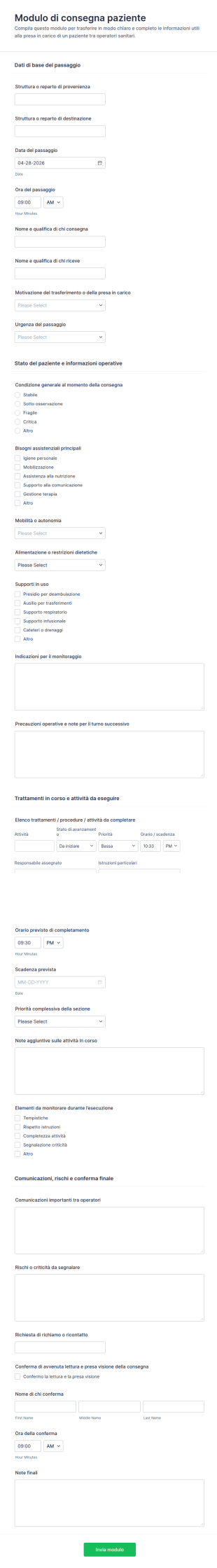 Modulo Di Trasferimento Paziente