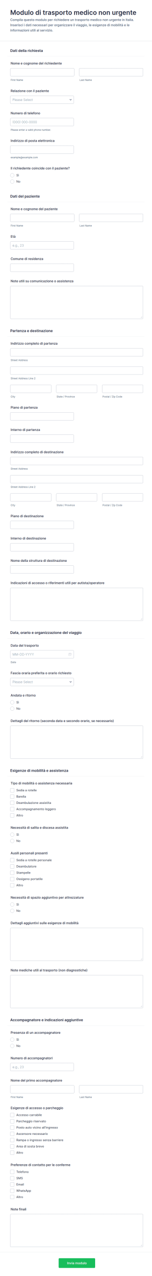 Modulo Per Trasporto Medico Non Urgente
