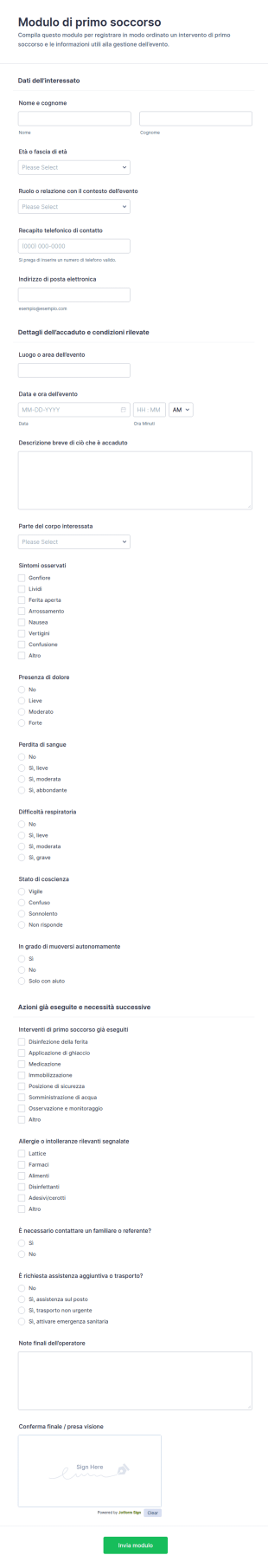 Modulo Di Trattamento Di Primo Soccorso