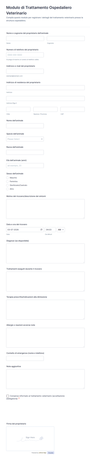 Modulo Di Trattamento Ospedaliero Veterinario