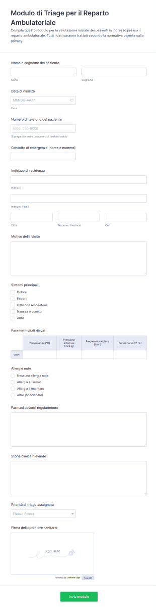 Modulo Di Triage Per Il Reparto Ambulatoriale | Jotform