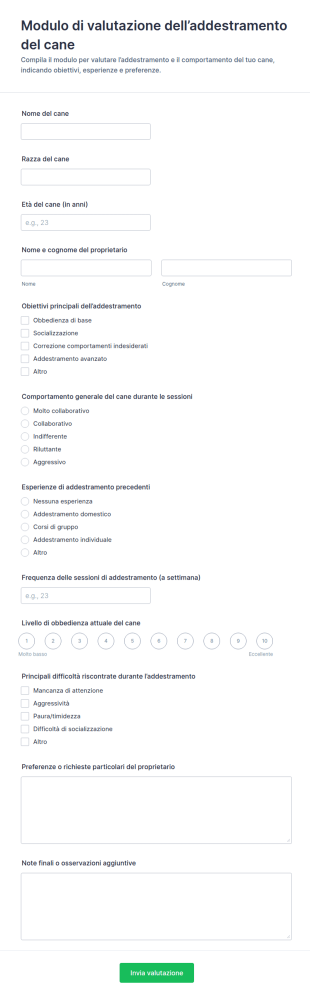 Modulo Di Valutazione Addestramento Cani