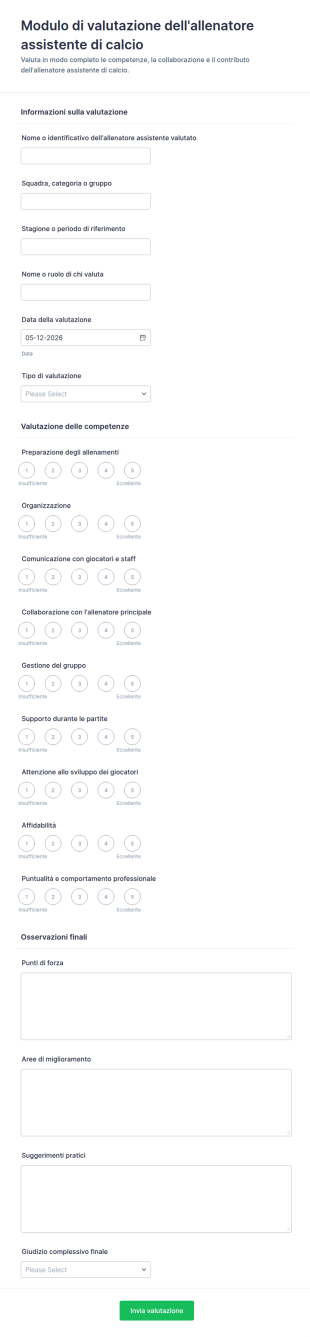 Modulo Di Valutazione Allenatore Di Calcio Assistente