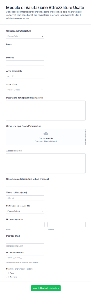 Modulo Di Valutazione Attrezzature Online