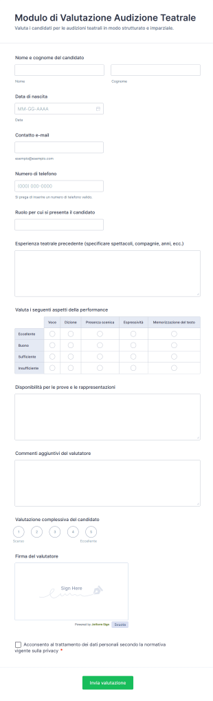 Modulo Di Valutazione Audizione Teatrale