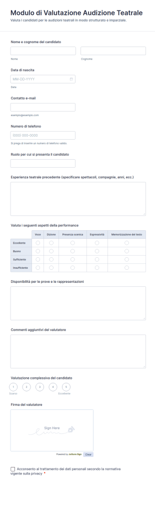 Modulo Di Valutazione Audizione Teatrale