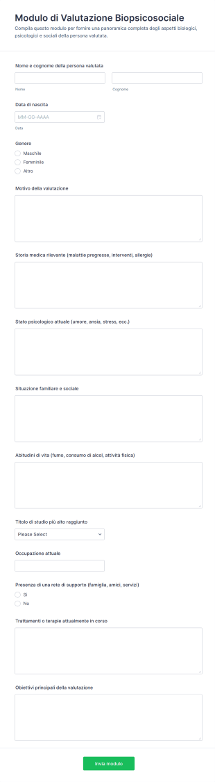 Modulo Di Valutazione Biopsicosociale
